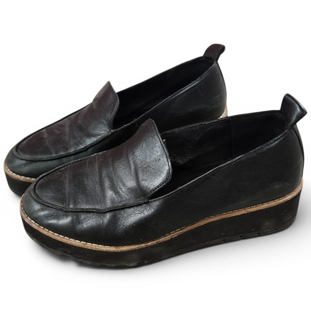 Eileen Fisher Ells Smooth Leather Loafer 8 Black Minimalist Staple Quiet Luxury